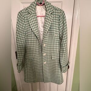 Zinc women's size small green and white houndstooth unlined jacket